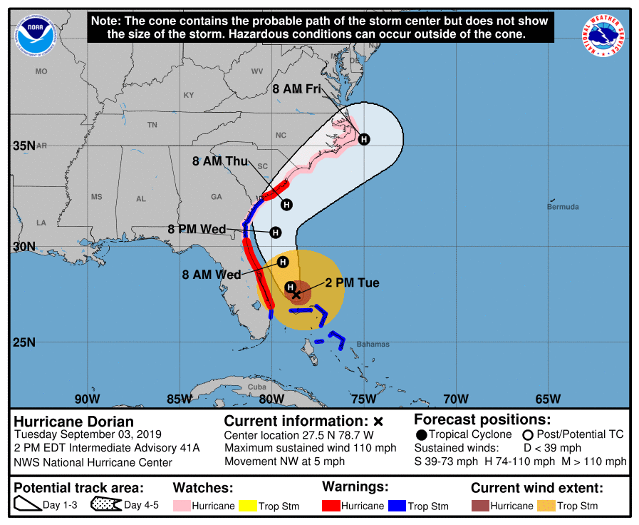 Image of predicted hurrican path