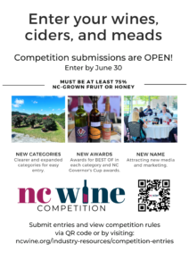 Cover photo for June 30 2023 Is Deadline for NC Wine Competition